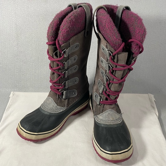 Sorel Joan of Arctic Knit Waterproof Tall Winter Snow Boots Gray Womens Size 6.5 - Picture 1 of 10